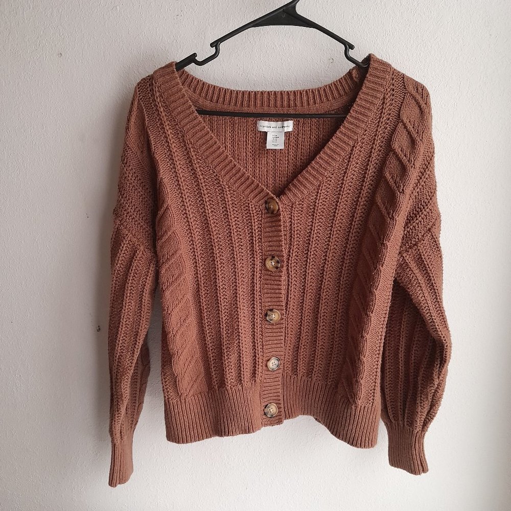 Cupcakes and Cashmere Cardigan Button Down Sweater Brown Color Womens Medium